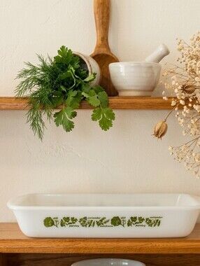 Vintage Glasbake “Herb Garden” Baking Dish — Made in USA